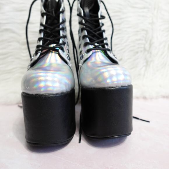 Demonia Torment-712 Silver Hologram Platform Boots - Picture 5 of 13